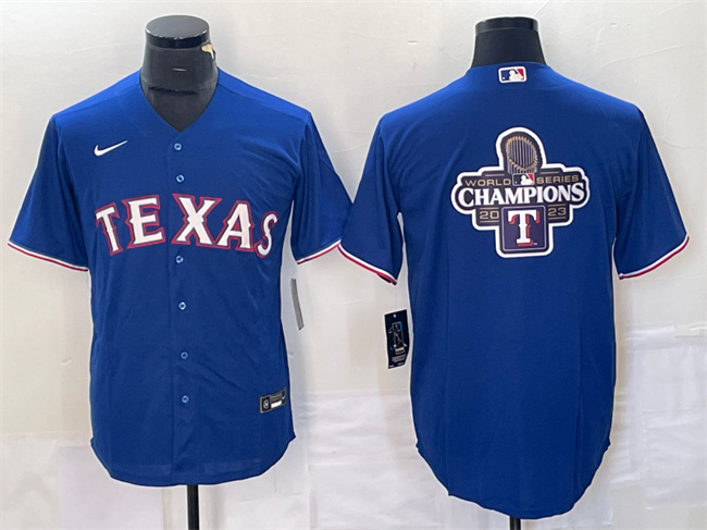Men's Texas Rangers Royal 2023 World Series Champions Big Logo Cool Base Stitched Baseball Jersey Men's Texas Rangers Royal 2023 World Series Champions Big Logo Cool Base Stitched Baseball Jersey